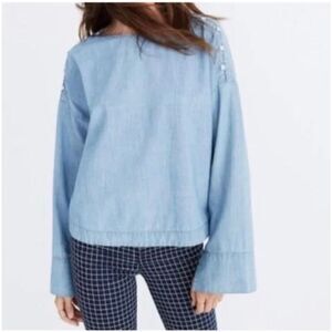 Madewell Denim Convertible Cold Shoulder Top Women's XXS Blue Chambray Retro 90s